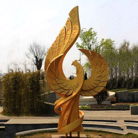 不锈钢动物凤凰雕塑-金色公园抽象雕塑雕塑