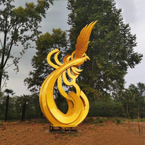 不锈钢凤凰制作雕塑-公园金凤凰动物景观雕塑