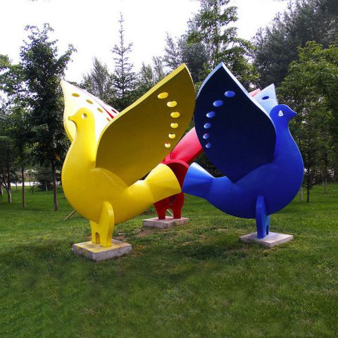 公园鸽子雕塑-不锈钢彩绘动物鸽子雕塑