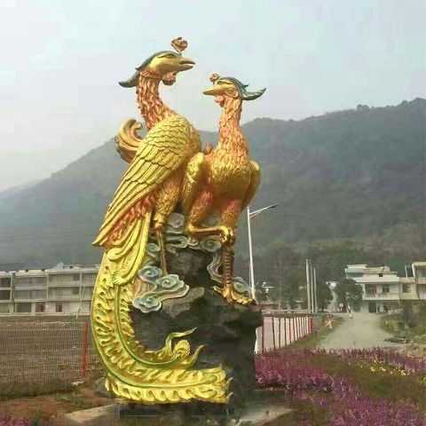 金凤凰铜雕塑-城市园林吉祥瑞鸟动物凤凰雕塑