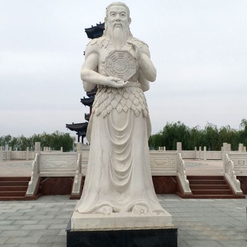 伏羲石雕像-汉白玉神话人物天皇雕塑