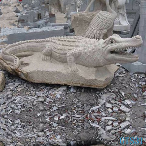 石雕鳄鱼摆件-大理石爬行动物雕塑