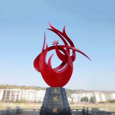 不锈钢红凤凰雕塑-广场火凤凰抽象动物景观