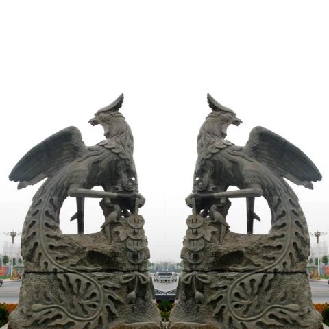 室外凤凰石雕-仿古招财瑞鸟动物雕塑