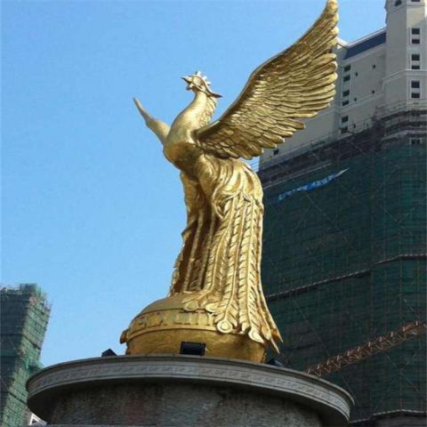 城市凤凰铜雕-纯铜铸造鎏金广场动物雕塑