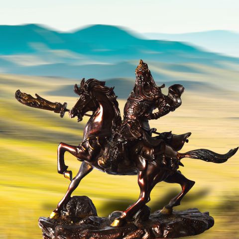 骑马铜雕关羽带大刀-三国名将历史人物雕塑