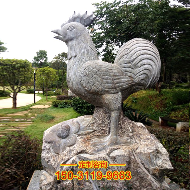 石雕鸡-大理石公园园林生肖动物雕塑