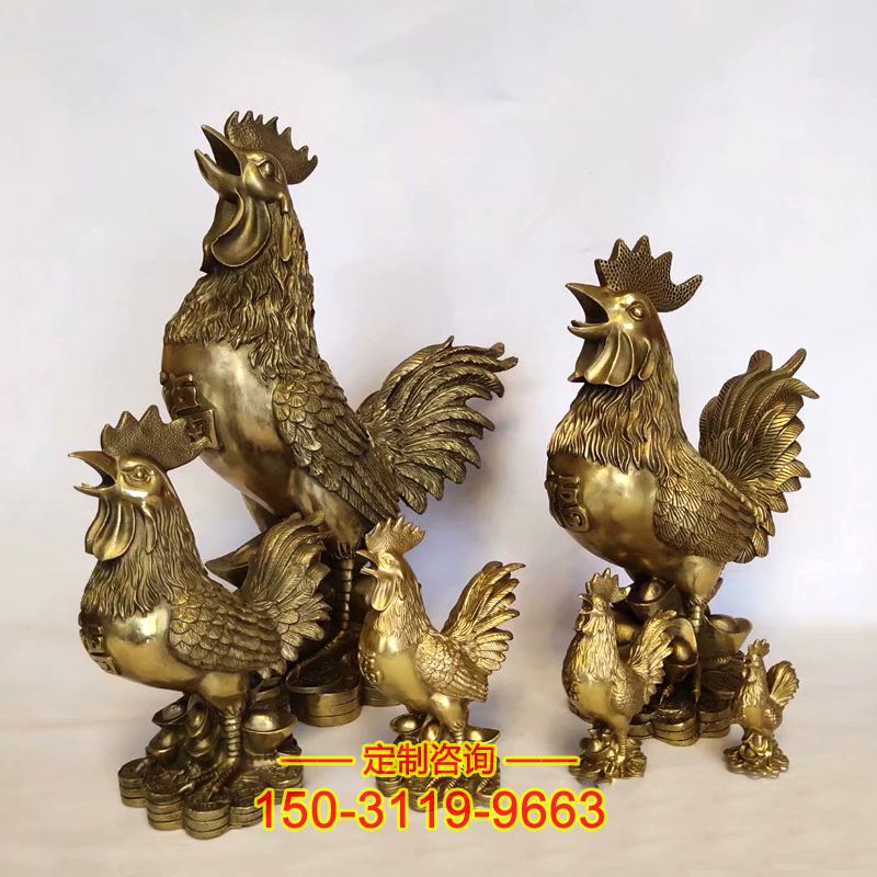 铜雕招财公鸡-纯铜十二生肖动物雕塑