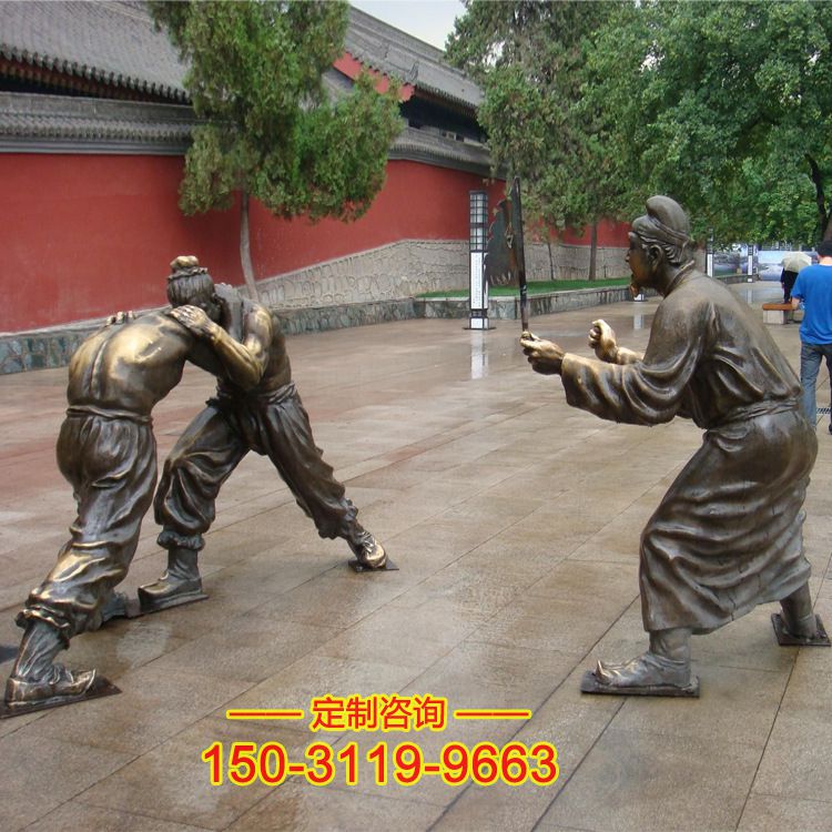 铜雕摔跤人物情景雕塑-纯铜铸造景区广场古代摔跤人物雕塑