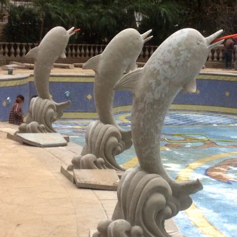 喷水海豚石雕-公园水景喷水喷泉动物雕塑