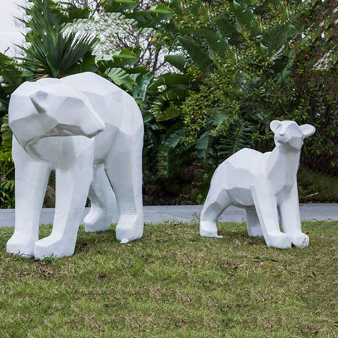 几何面北极熊雕塑-玻璃钢白色北极熊公园商场雕塑摆件
