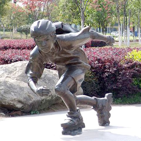 滑旱冰的小男孩-公园运动人物景观铜雕