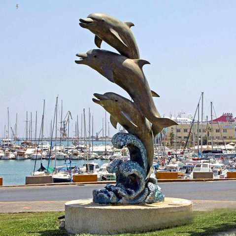 黄铜铸造海豚雕塑-海边街道海洋动物雕塑摆件