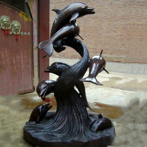 纯铜海豚雕塑-纯铜铸造海洋动物景观摆件