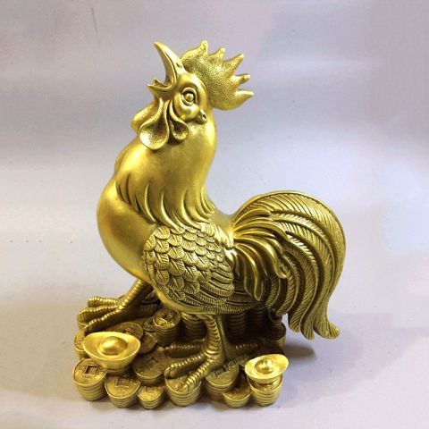 生肖鸡招财雕塑-黄铜铸造招财动物摆件