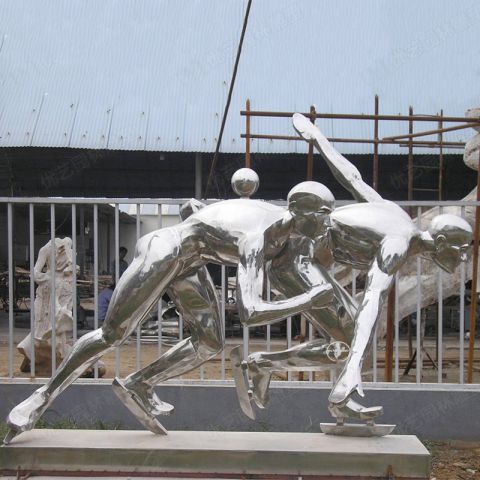 不锈钢滑冰人物雕塑-镜面运动人物雕塑摆件