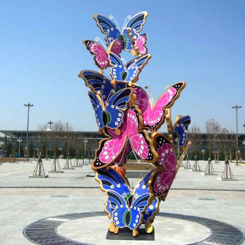 蝴蝶纷飞景观雕塑-不锈钢城市公园广场小动物景观雕塑