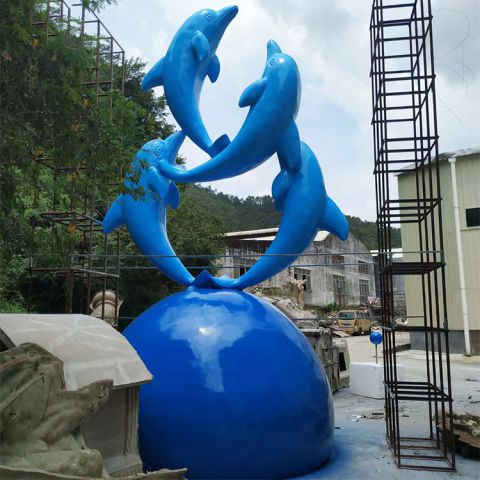 海豚腾飞雕塑-玻璃钢水景景观雕塑