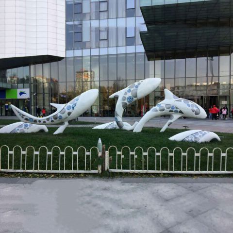 玻璃钢海豚景观雕塑-城市商场广场海洋动物