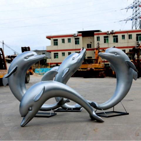 仿钢玻璃钢海豚动物雕塑