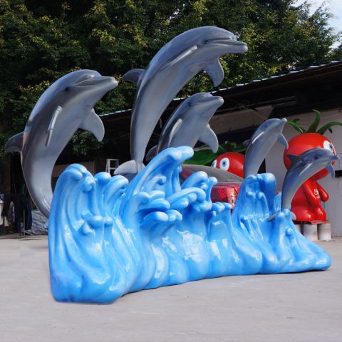 海豚浪花雕塑-海洋馆动物景观雕塑