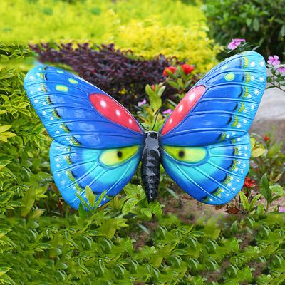 仿真蝴蝶雕塑-玻璃钢彩绘公园景区草丛雕塑摆件