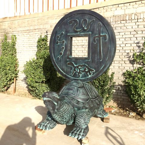 背着铜钱的海龟铜雕-纯铜铸造海洋动物招财乌龟雕塑