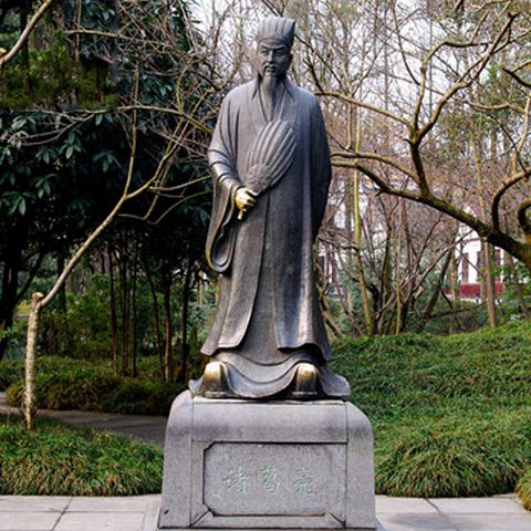 诸葛亮铜雕像-公园园林历史名人著名三国人物雕塑