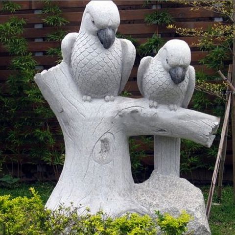 汉白玉鹦鹉石雕-园林鸟儿动物雕塑
