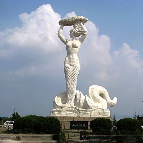 汉白玉女娲补天景观石雕-景区景点大型神话人物石雕像