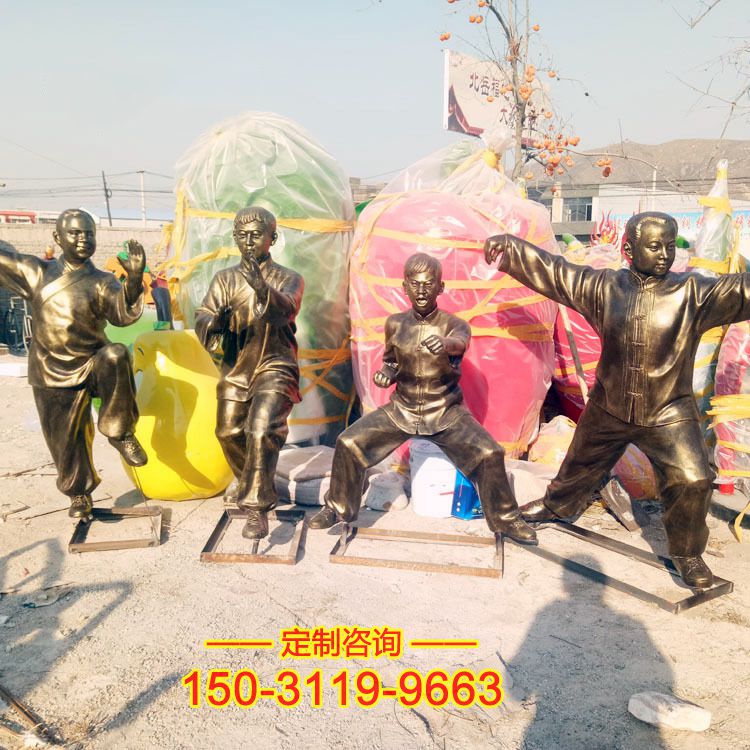 仿銅功夫人物雕塑-玻璃鋼打拳體育人物中國功夫雕塑
