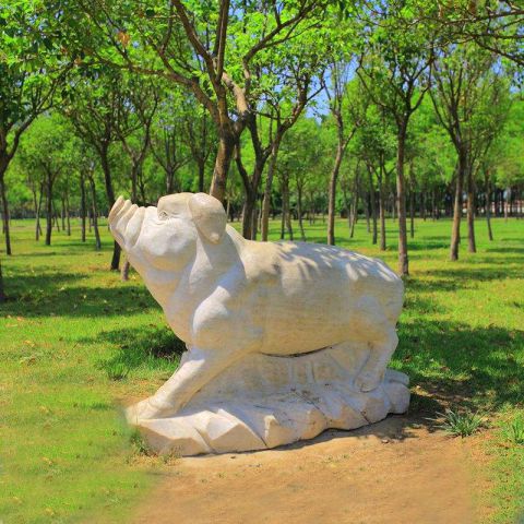 石雕十二生肖猪雕塑-公园园林生肖动物摆件
