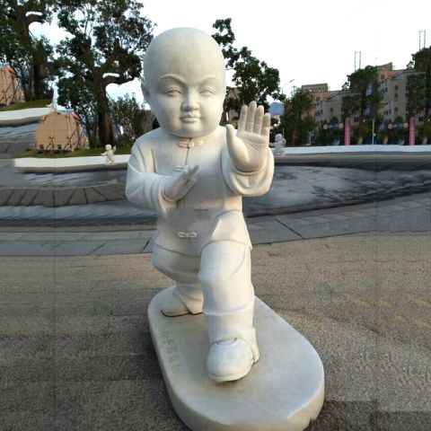 汉白玉打拳小和尚-公园广场功夫和尚体育运动石雕