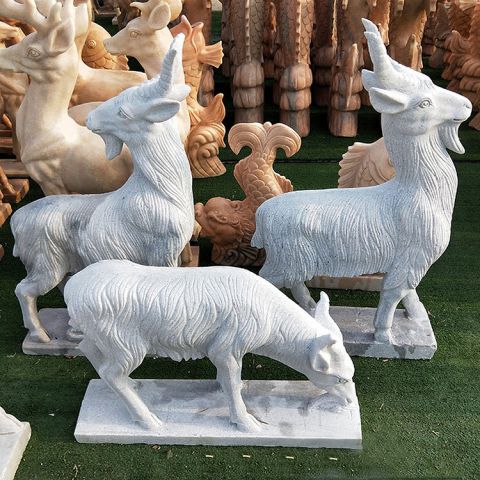 汉白玉石雕羊-公园园林草坪动物雕塑摆件