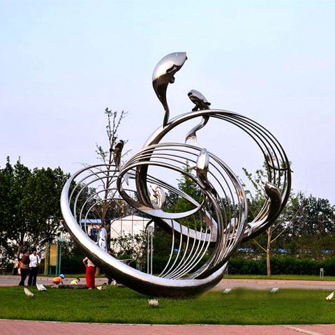 公园不锈钢鱼跃景观雕塑