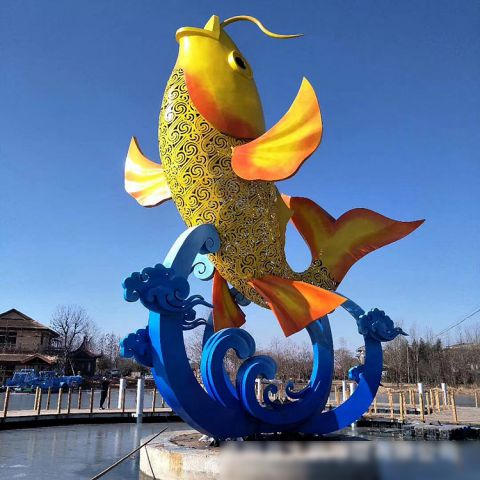 不锈钢镂空鲤鱼跃龙门水景景观雕塑