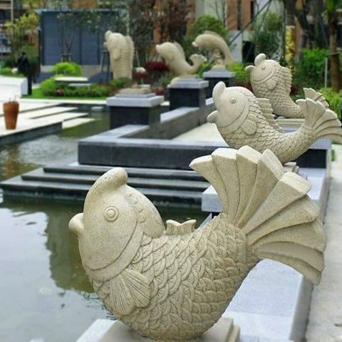 公园园林砂岩喷水鱼水景动物雕塑