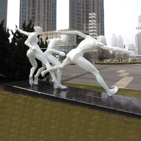 击剑不锈钢人物雕塑-不锈钢铁艺网格城市公园广场体育人物雕塑