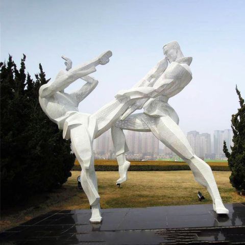 比武雕塑-不锈钢网格铁艺公园运动人物雕塑