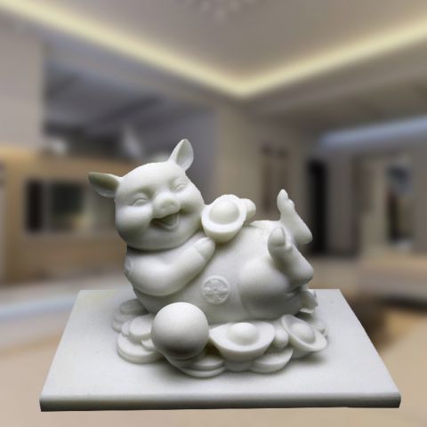 汉白玉石雕刻猪雕塑-招财生肖动物雕塑