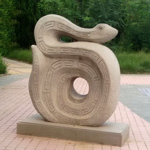 生肖蛇石雕-公园园林12生肖动物雕塑摆件
