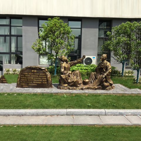 诗仙李白情景雕塑-公园园林玻璃钢仿铜历史人物雕塑