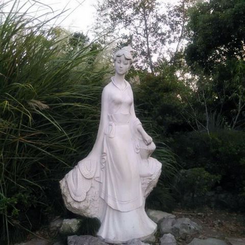西施石雕像-汉白玉园林历史名人古代美女雕像