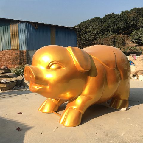 金猪雕塑-玻璃钢漆金动物雕塑