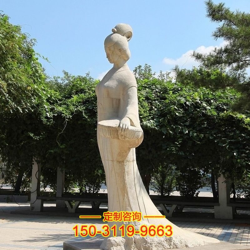 秦罗敷砂岩石雕塑像-公园历史人物著名美女雕塑