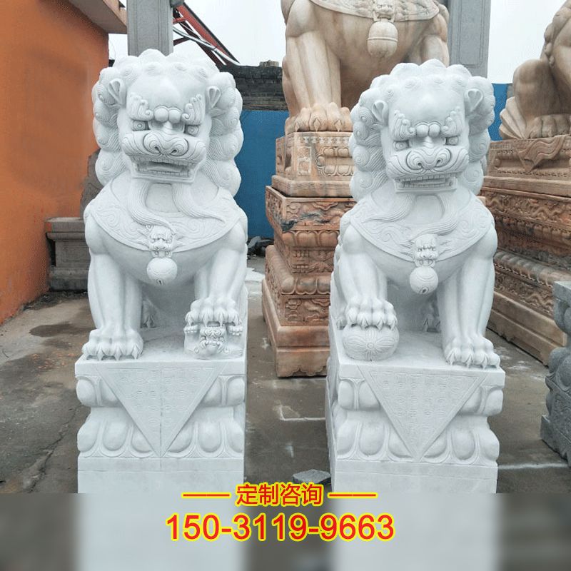 门口狮子石雕-大理石中国传统狮子汉白玉石雕动物