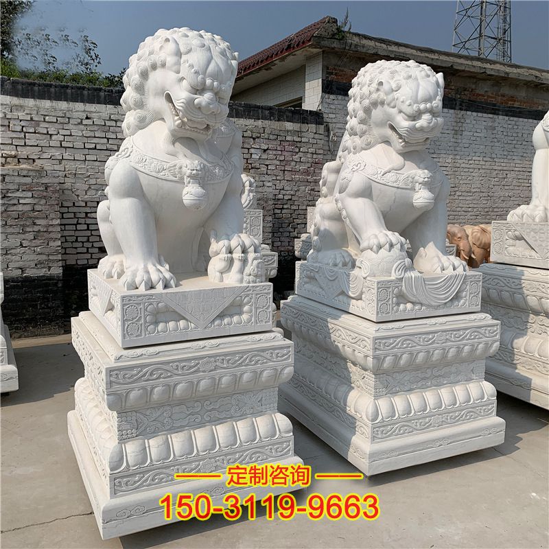 大型石雕狮子-企业看门高墩汉白玉天安门狮子雕塑