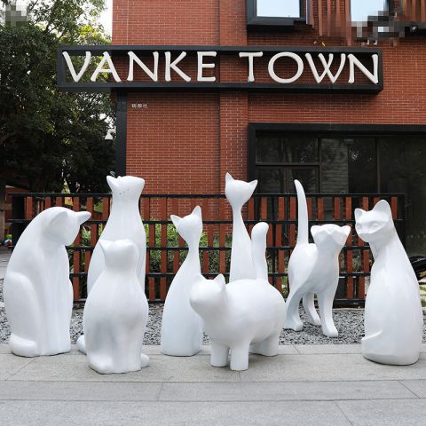 白色抽象猫咪玻璃钢动物雕塑