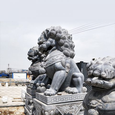 石雕青石狮子-寺庙宗祠青石仿古做旧中国传统狮子石雕