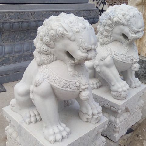 北京石狮子-汉白玉大理石门口动物辟邪雕塑